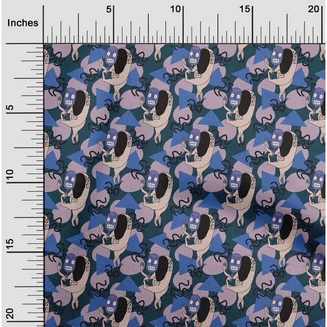 oneOone Tissu en Viscose Chiffon Bleu Sarcelle à Pois/triangle & Monster Matériel de Robe Imprimé Tissu au Mètre 42 Pouces de Large