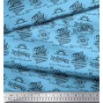 thumbnail image 3 of Soimoi Blue Poly Georgette Fabric Sun & Text Printed Fabric 1 Yard 52 Inch Wide, 3 of 5