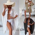 thumbnail image 2 of Paréo de Bikini Uni à Simple Boutonnage Manches Dolman Coupe Ample Col Rabattu Polyester Transparent Maillot de Bain pour Femmes Revers Sortie de Plage pour Femmes, 2 of 7