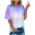 thumbnail image 2 of Hauts d'Été pour Femmes Grande Taille - Tuniques à Manches Courtes Teinture sur Nœuds d'Été pour Femmes à Col Rond, T-Shirts Décontractés Grande Taille, 2 of 4