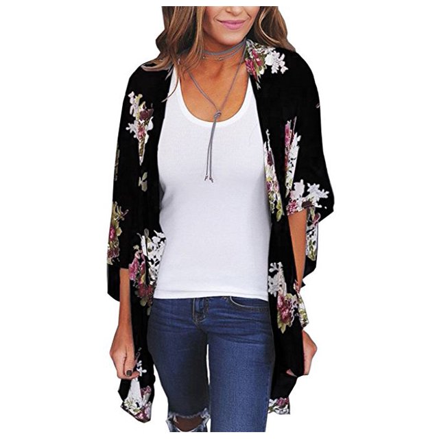 New Women's Floral Kimono Cardigans Casual Loose Open Front Cover Ups Tops