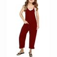 thumbnail image 1 of Full Length Pants Overalls, Girls Casual Jumpsuits Sleeveless Summer Rompers Long Pants With Pockets For 5-14 Years, 1 of 6