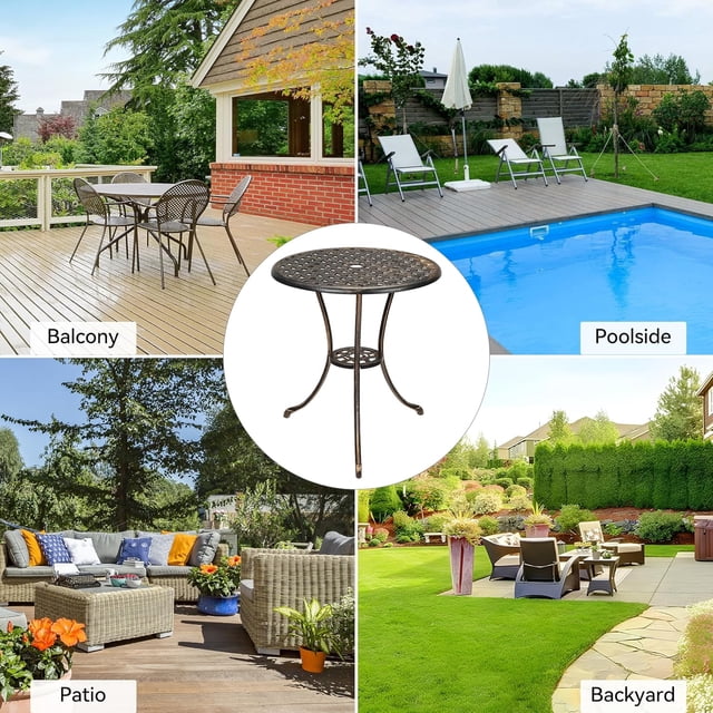 Royalbelle 24inch Round Bronze Cast Aluminum Bistro Table, Outdoor Coffee Table