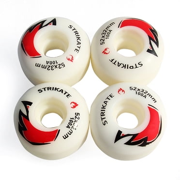 Graflsoa 52x32mm PU Skateboard Wheels - White Flame Design, Dual Kickboard Compatible, 4-Pack (Bearings Not Included)