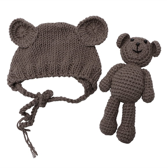 Ecyc Bonnet Ours Nouveau-Né avec Poupées Ours Accessoires de Photographie Marron