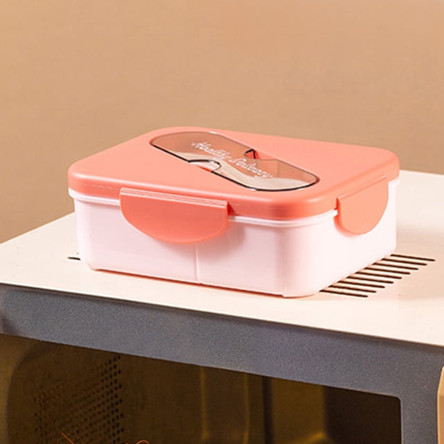 2-Compartment Bento Box, Microwave-Safe Food Container, Leak-Proof Sealed Lid, Compartmentalized Meal Prep, Office Lunch Tray, Portable Dish with Spork, Eco-Friendly Plastic