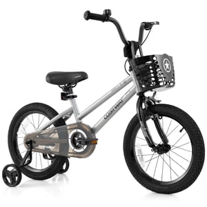 Costway 16" Kid's Bike with Training Wheels Adjustable Handlebar & Seat Handbrake Silver