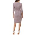 thumbnail image 3 of INSPIRE CHIC Robe à Carreaux pour Femme Encolure Carrée Manches 3/4 Moulante Midi Robe de Travail m Rose, 3 of 6