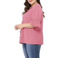thumbnail image 4 of GRACE & GRANDEUR Women's Plus Size Blouse Ruffle Front Smocked Sleeves V Neck Solid Casual Tops 2X Pink, 4 of 7