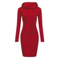 thumbnail image 1 of TIMIFIS Robe à Capuche pour Femmes à Manches Longues Tunique à Capuche Chandail Surdimensionné Poches Chandail à Enfiler Jumper-Rouge-TG Automne, 1 of 4
