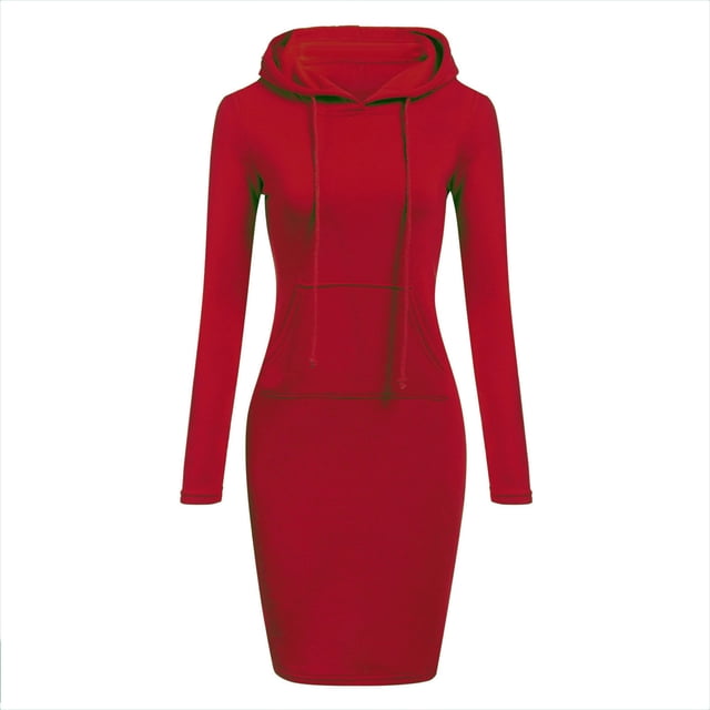 TIMIFIS Robe à Capuche pour Femmes à Manches Longues Tunique à Capuche Chandail Surdimensionné Poches Chandail à Enfiler Jumper-Rouge-TG Automne