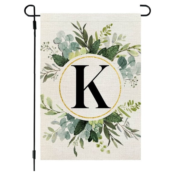 Bilqis Aubaines Style Ins, 26 Lettres+impression de Plante Verte, Drapeau de Jardin en Lin, Première Lettre du Nom de Famille, Drapeau Suspendu à la Porte de la Cour