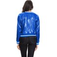 thumbnail image 2 of Veste Bomber à Paillettes à Rayures pour Femmes à Manches Longues avec Fermeture Éclair Frontale, 2 of 5