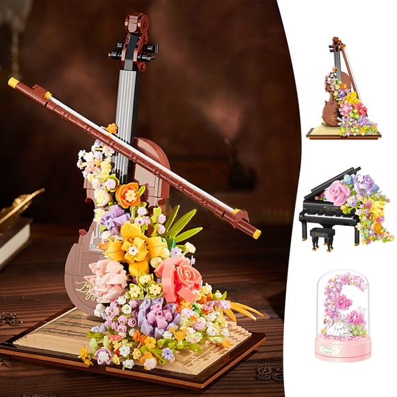 Sentmoon Bouquet de Fleurs Piano Ensemble de Décoration de Construction Fleurs Artificielles avec Roses Campanule Décoration pour la Maison Cadeaux de la Saint-Valentin pour Elle Lui Cadeaux Art de Table Cadeaux d'Anniversaire pour Femmes