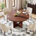 thumbnail image 3 of Round Dining Table for 4-6 People, 47'' Dining Room Table with Wooden Pedestal Base, Dinner Tables, Circle Kitchen Tables for Dining Room, Kitchen, Living Room (Table Only), 3 of 7