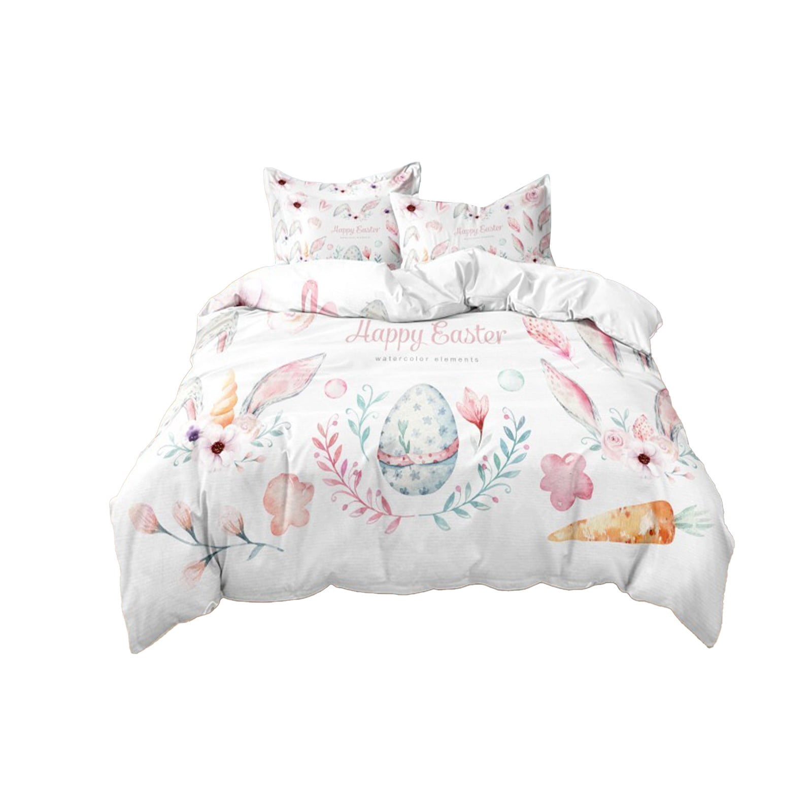 Duvet and Duvet Cover Set 3-Piece Easter Themed Bedding 180x200cm with Rabbits Egg Patterns, Pillowcases, Soft Fabric, Easter Egg Decorating
