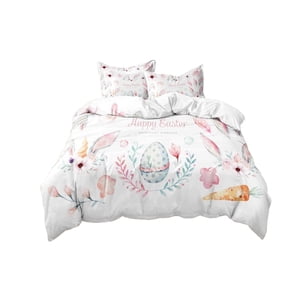 Ensemble de couvertures de couettes et de coudées 3-Piece Lits de Pâques 180x200cm avec motifs d'oeufs de lapins, taies d'oreillers, tissu doux, décoration d'œufs de Pâques