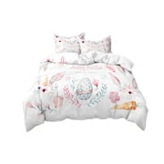 Duvet Cover Set 3 Piece Easter Themed Cartoons Rabbits And Egg Patterns Microfiber 103.94 in x 89.76 in Duvet Cover With 2 Pillowcases