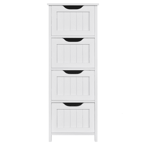FullFurnique Armoire de Salle de Bain Autoportante en Bois avec 4 Tiroirs, Blanc