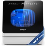 AIRMSEN Countertop Dishwasher with Salt Chamber, Portable Mini Dishwasher with 5L Built-in Water Tank, 18H Delay Start & ECO Mode, Ideal for Apartments & RVs, TDQR09