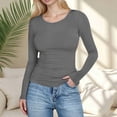 thumbnail image 2 of Ribbed Fitted Fall Tops - Crew Neck Long Sleeve Shirt Stretch Casual Basic Tees for Women, 2 of 7