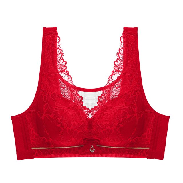 Virmaxy Soutien-Gorge Sans Fil pour Femmes Aguichant Mince en Dentelle Soutien-Gorge Rassemblant Sans Armature Confortable Fixe Ajustable Collection de Poitrine Coton Rouge TTG