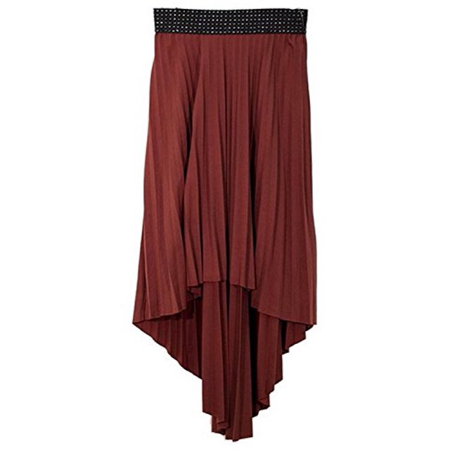 Peach Couture Hi Lo Pleated Skirt With Ribbon Stitch Elastic Waist