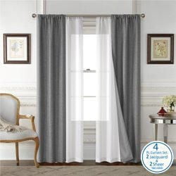 Mainstays 4 Piece Wave Jacquard Window Curtains Panel Set, Dark Grey, 27.5" W x 84" L
