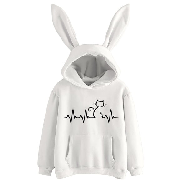 Fall Hoodies Women Woman Zip up Hoodie Pocket Sweatshirt Hooded Sweat Shirt Womens Women Hoodies with Zipper Womens Long Sleeve Rabbit Hoodie Sweatshirt Pullover Tops Blouse White S
