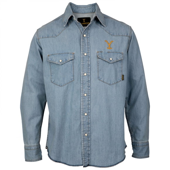 Yellow Stone Chemise en Denim Délavé Clair avec Logo Dutton Ranch - 2Xlarge