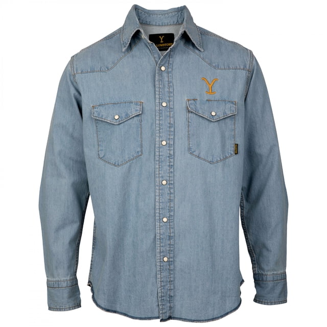 Yellow Stone Chemise en Denim Délavé Clair avec Logo Dutton Ranch - 2Xlarge