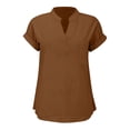 thumbnail image 4 of WEIYLL Ladies T Shirts Summer Loose Fit V Neck Curved Hem Flowy Solid Coffee Tee Sizes S, 4 of 5