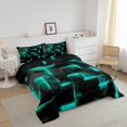 thumbnail image 3 of YST Neon Teal and Black Full Comforter Set for Boys Girls,3D Checkered Geometric Bedding Set,Abstract Square Grid Comforter Set Breathable Soft,Glowing Geometry Quilt Bed Set 3Pcs, 3 of 5