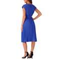 thumbnail image 4 of INSPIRE CHIC Robe Plissée pour Femme Col Ras du Cou Sans Manches Taille à Nouer Robes Trapèze TG Bleu Royal, 4 of 5