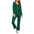thumbnail image 1 of Timegard Ensembles de Pyjamas pour Femmes 2 Pcs Manches Longues Col en V Haut Froncé et Pantalon Automne Décontracté Doux Tenues de Pjs, 1 of 4