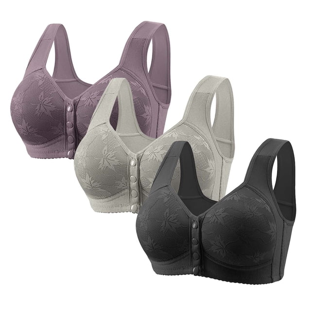 Cameland 3 Pack Bra for Women Bra for Seniors Front Closure Bras Wire-Free Front Button Closure Comfortable Bra