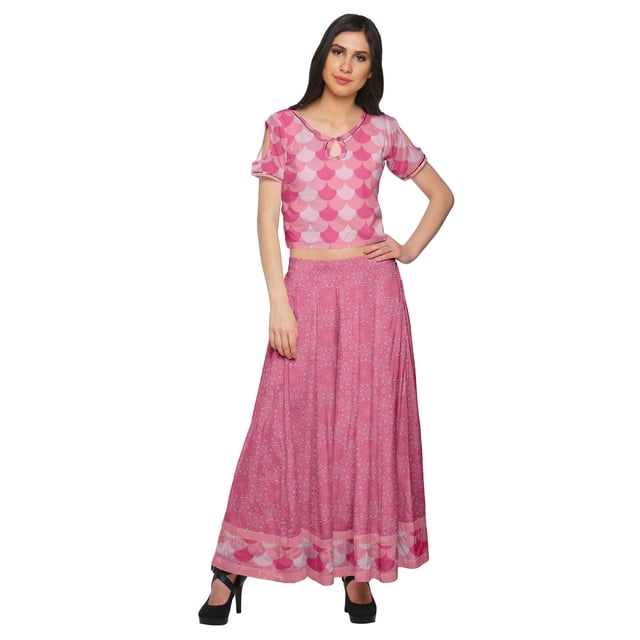 Moomaya Crop Top And Palazzo Set Party Wear Printed Santoon Ethnic Set For Girl