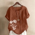 thumbnail image 1 of UPPADA Tuniques à Manches Courtes pour Femmes Col Rond Coton Lin Chemises Décontractées Imprimé Floral Bouton Blouse Ample Grande Taille Tunique Ample Coupe Décontractée Bouton Blouse Ample Confortable Café,m, 1 of 4