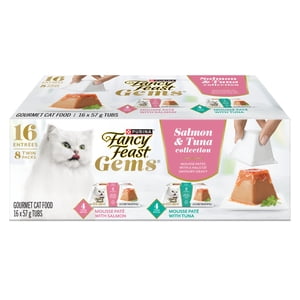 Fancy Feast Gems Mousse Saumon Paté & Trousse de variétés de thon, aliments pour chats mouillés, 57 g x 16