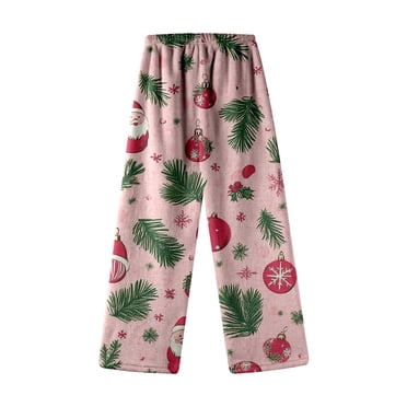 TIWEKE Girls Pants Cozy Cute Cartoon Flannel Casual Long Pants for Kids Autumn Winter Pajamas Christmas Sleepwear,Sizes 10-11 Years