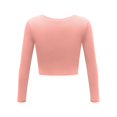 thumbnail image 3 of WTXUE T-Shirts à Manches Longues, Chemises à Col Rond pour Femmes, Col Aguichant, Court, Slim, Basique, Haut Rond, Blouse Unie / Décontractée pour Femmes, Pink S, 3 of 6