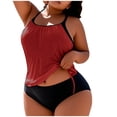 thumbnail image 1 of FAVIPT Women Plus Size 2 Piece Tankini Ruched Drawstring Tummy Control Bathing Suit Tropical Summer Beach Swimsuit Wine,XXXXXL, 1 of 5