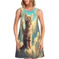 thumbnail image 1 of Bixox Robe Sans Manches à Imprimé Chat Mignon Nuage Ensoleillé pour Femmes avec Poches, Robe Débardeur Décontractée Longueur Genou pour l'Été-3TG, 1 of 7