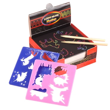 Ensemble de Papier à Gratter Arc-en-Ciel Magique Papier à Gratter 100 Pcs pour Enfants Noir Grattez-le Kits d'Artisanat Notes Tableaux avec 2 Stylets en Bois 2 Pcs Pochoirs de Dessin pour Fille Garçon Jeu de Fête de Pâques