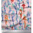 thumbnail image 1 of Soimoi Pink Rayon Fabric Fish Ocean Decor Fabric Printed Yard 42 Inch Wide, 1 of 2