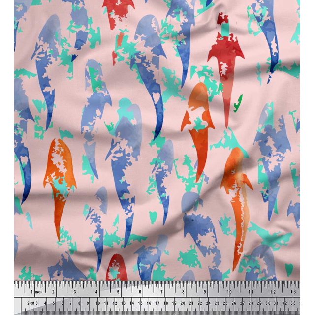 Soimoi Pink Rayon Fabric Fish Ocean Decor Fabric Printed Yard 42 Inch Wide