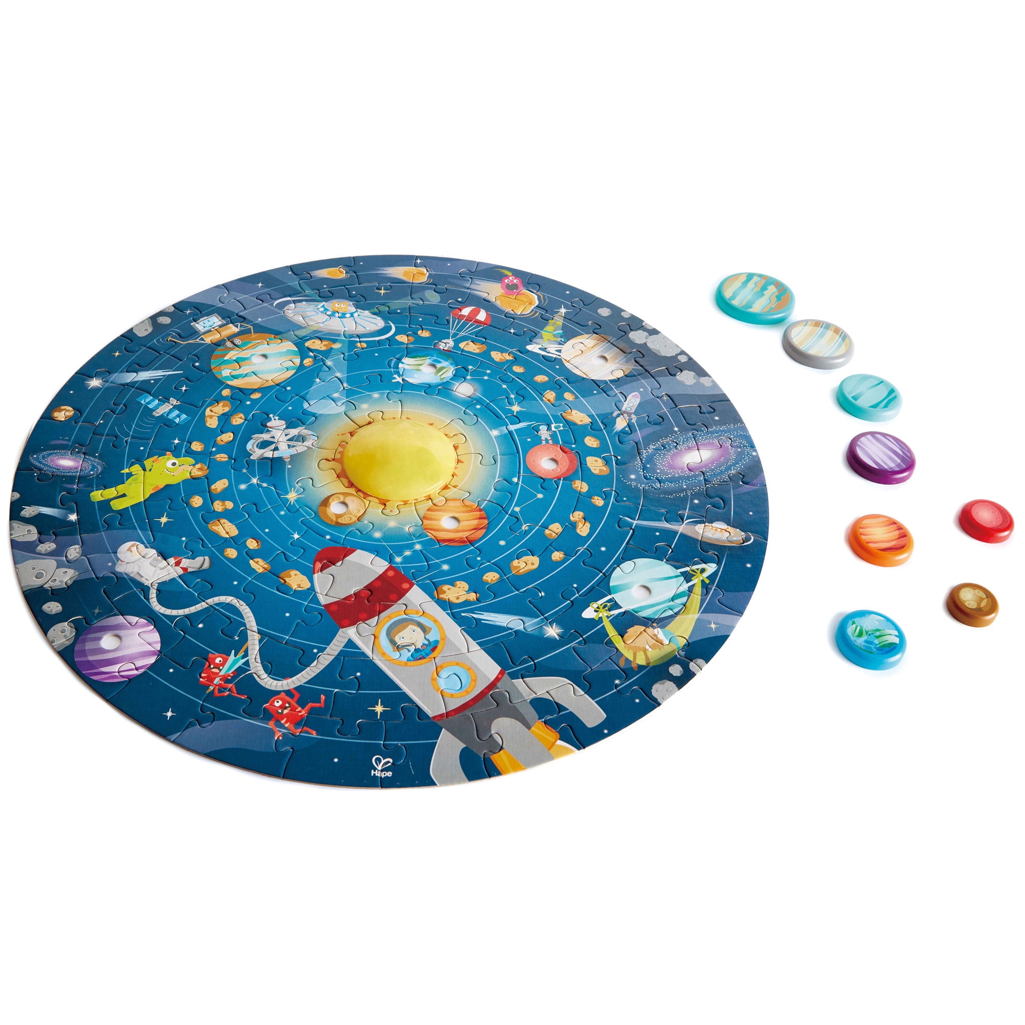 Hape Kids 23 Inch Round 102 Piece Solar System Puzzle Toy with Astronomy Poster