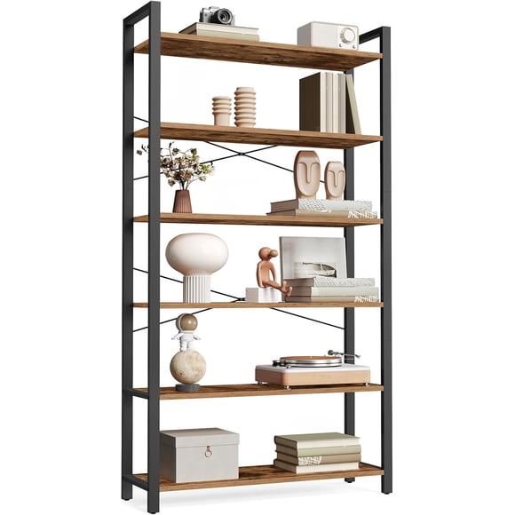 VASAGLE Bibliothèque Haute à 6 Niveaux, Grande Étagère avec Cadre en Acier, Étagère Profonde pour Salon, Bureau à Domicile, Salle d'Étude, 11.8 x 31.5 x 73.2 Pouces, Style Industriel, Brun Rustique et Noir ULLS082B01