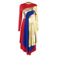 thumbnail image 1 of RUNQHUI Robe de Danse Liturgique de Louange pour Femmes à Blocs de Couleur Métalliques Dorés, Robe d'Église, Jupe de Culte Rouge TTG, 1 of 7