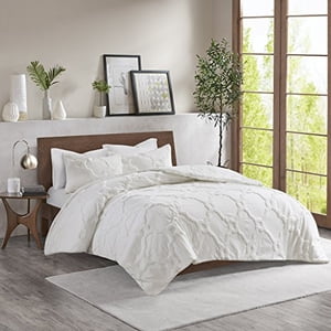 Madison Park Tufted Chenille 100% Cotton Duvet- Modern Luxe All Season Comforter Cover Bed Set with Matching Shams, Pacey, Ogee Off White Full/Queen(90"x90") 3 Piece